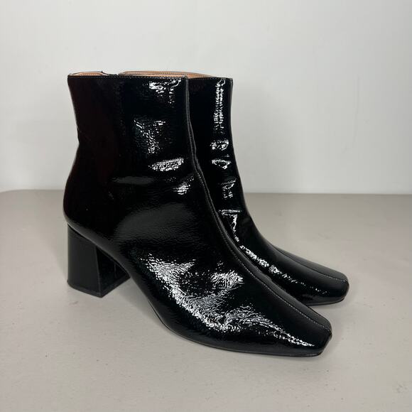 Journee Collection Black Square Toe Patent Haylinn Booties Size 9 - Picture 2 of 10
